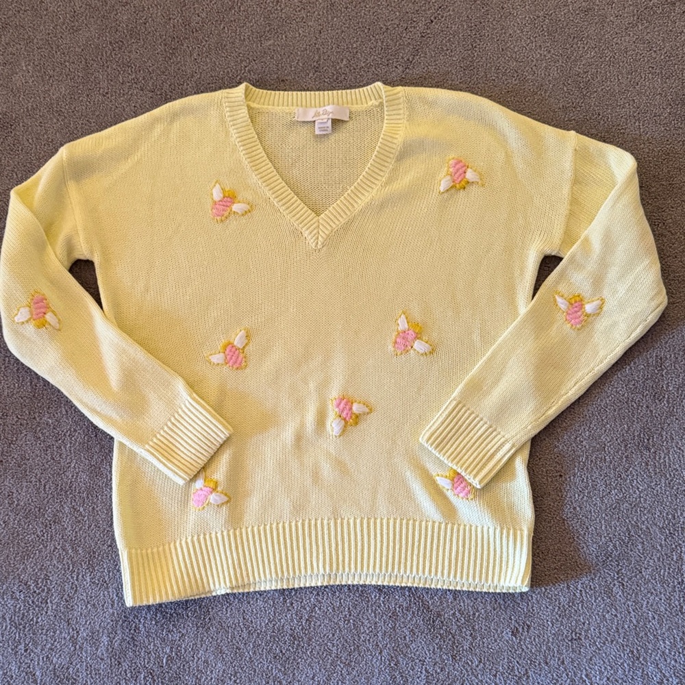 Lilly Pulitzer Yellow V-Neck women’s Small Sweater with Pink bumble Accents